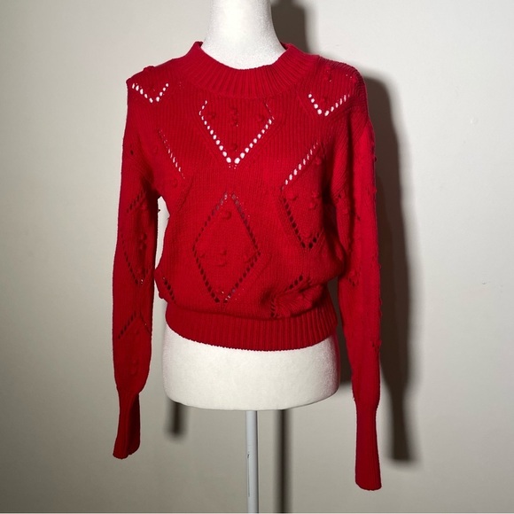 Loft Geo Pointelle Bobble Sweater Red NWT Size M Christmas Valentines Winter - Picture 2 of 9